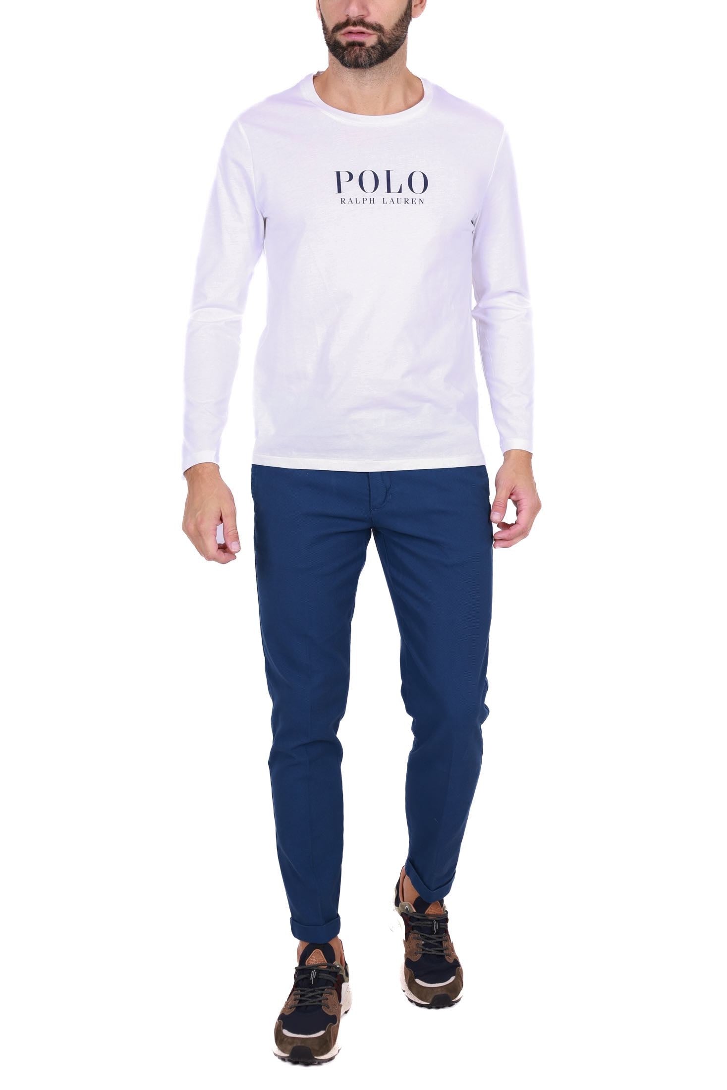 Ralph Lauren t-shirt uomo manica lunga con stampa bianco