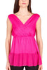 TOP WITH CROSSED NECKLINE AND FLOUNCE AT THE BOTTOM IN FUCHSIA