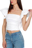 WHITE COTTON POPLIN CROPPED TOP