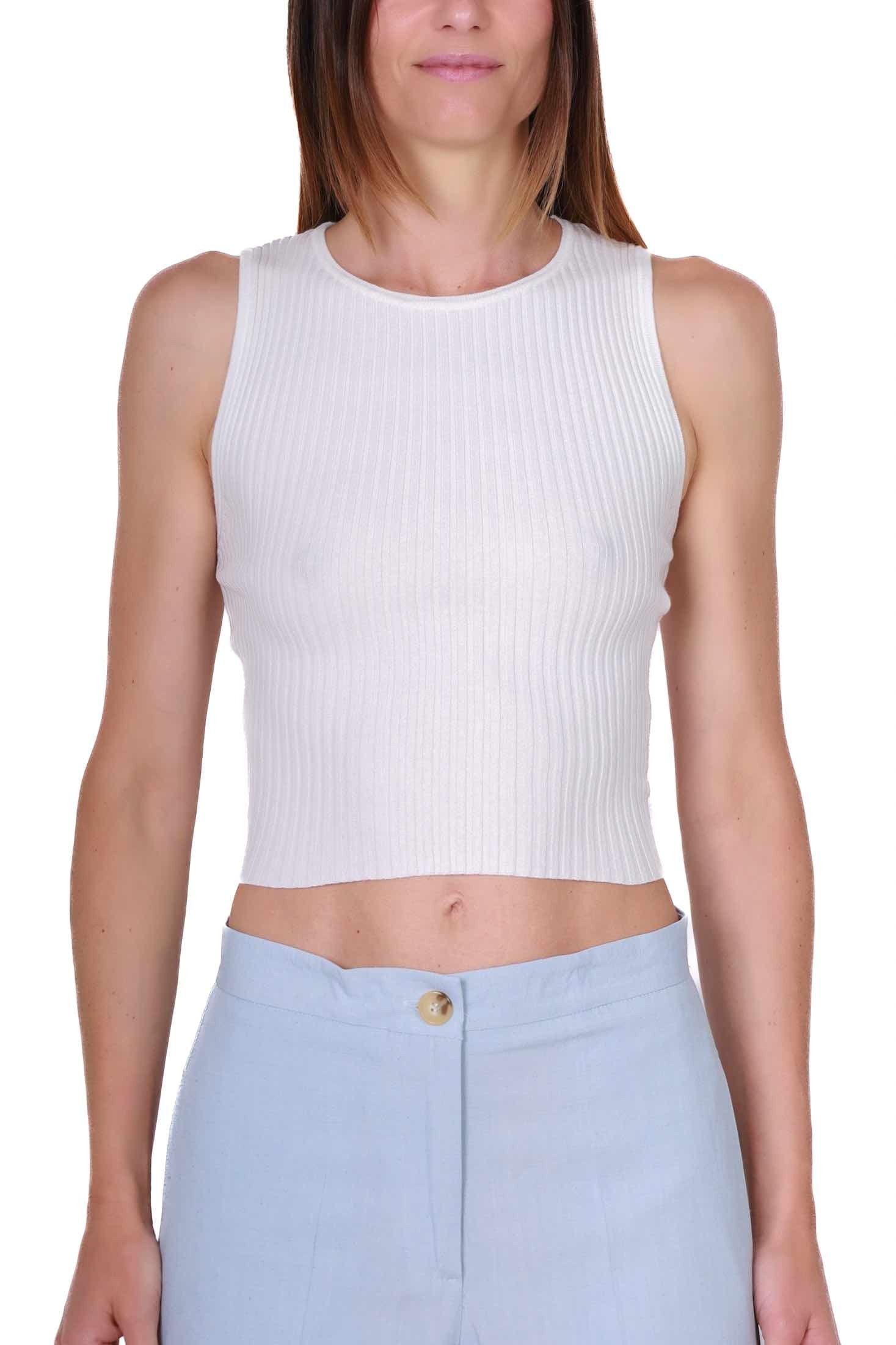 Vicolo top cropped in maglia a costine bianco