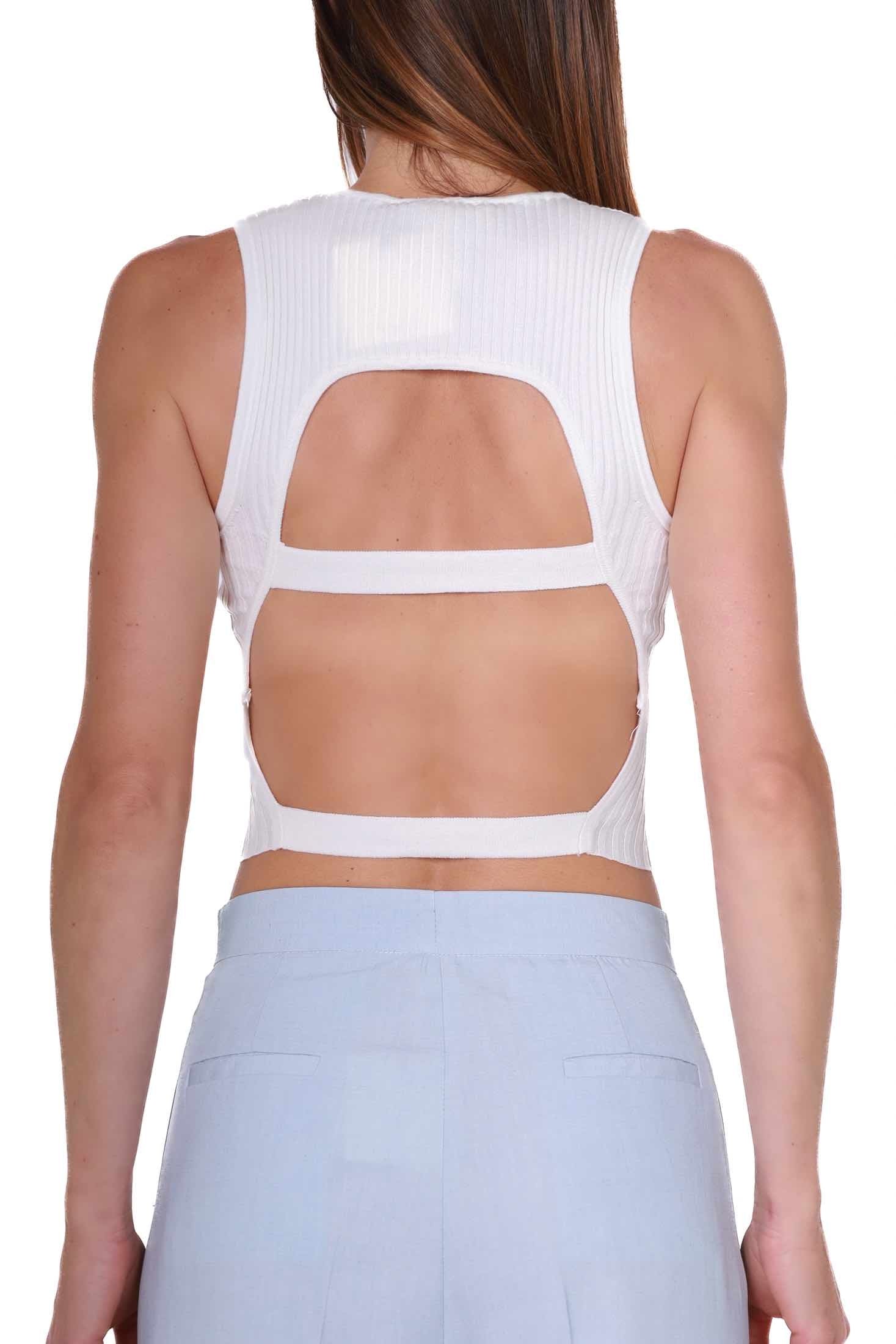 Vicolo top cropped in maglia a costine bianco