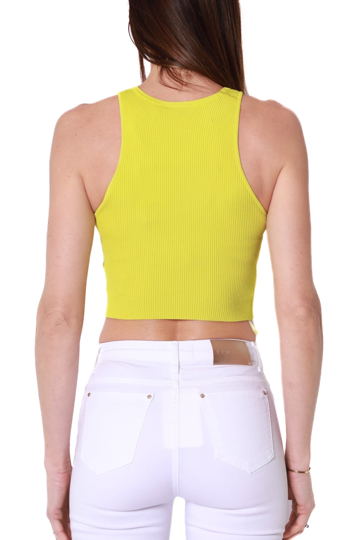 Elisabetta Franchi top cropped in maglia a costine giallo