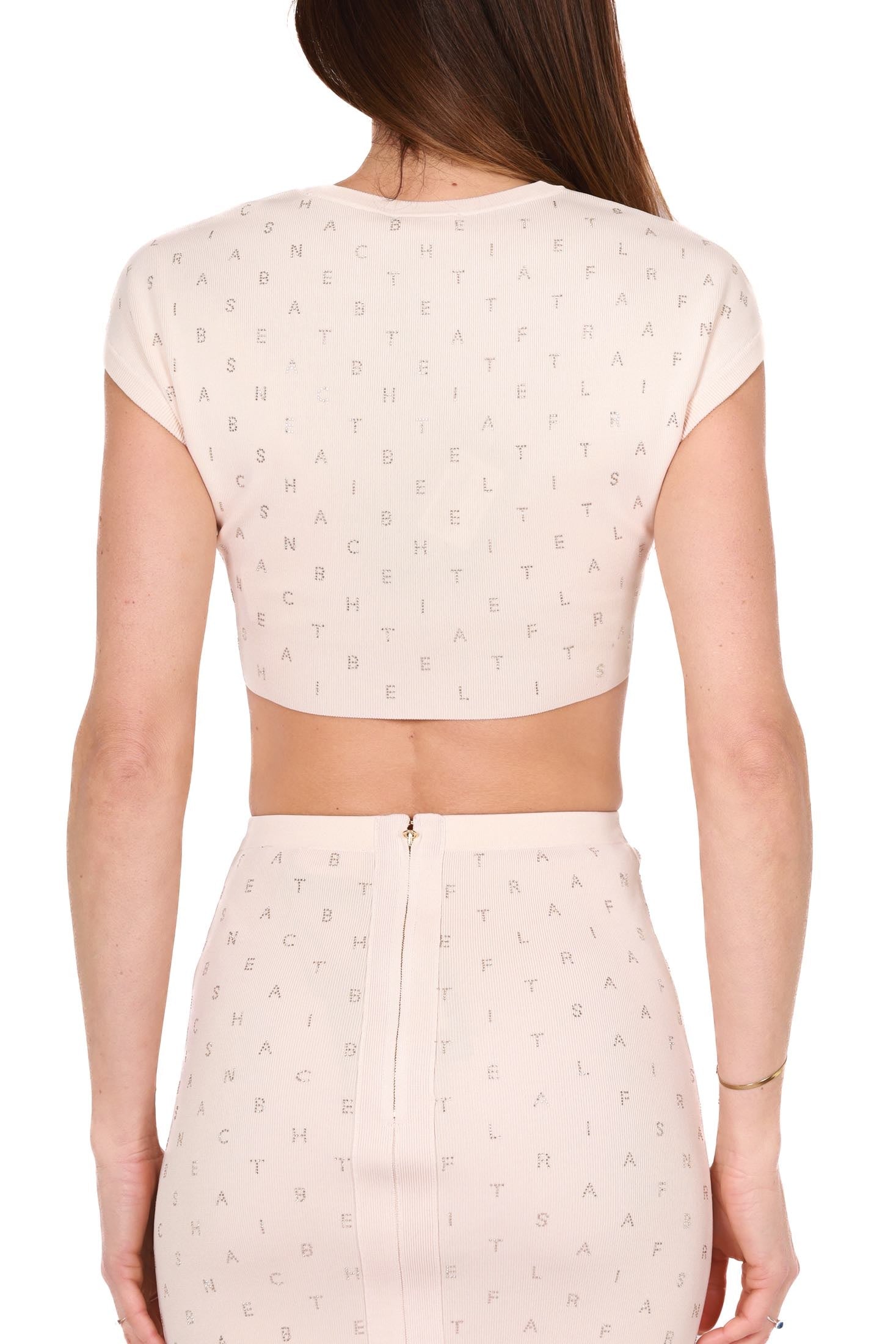 Elisabetta Franchi top cropped in maglina di viscosa beige