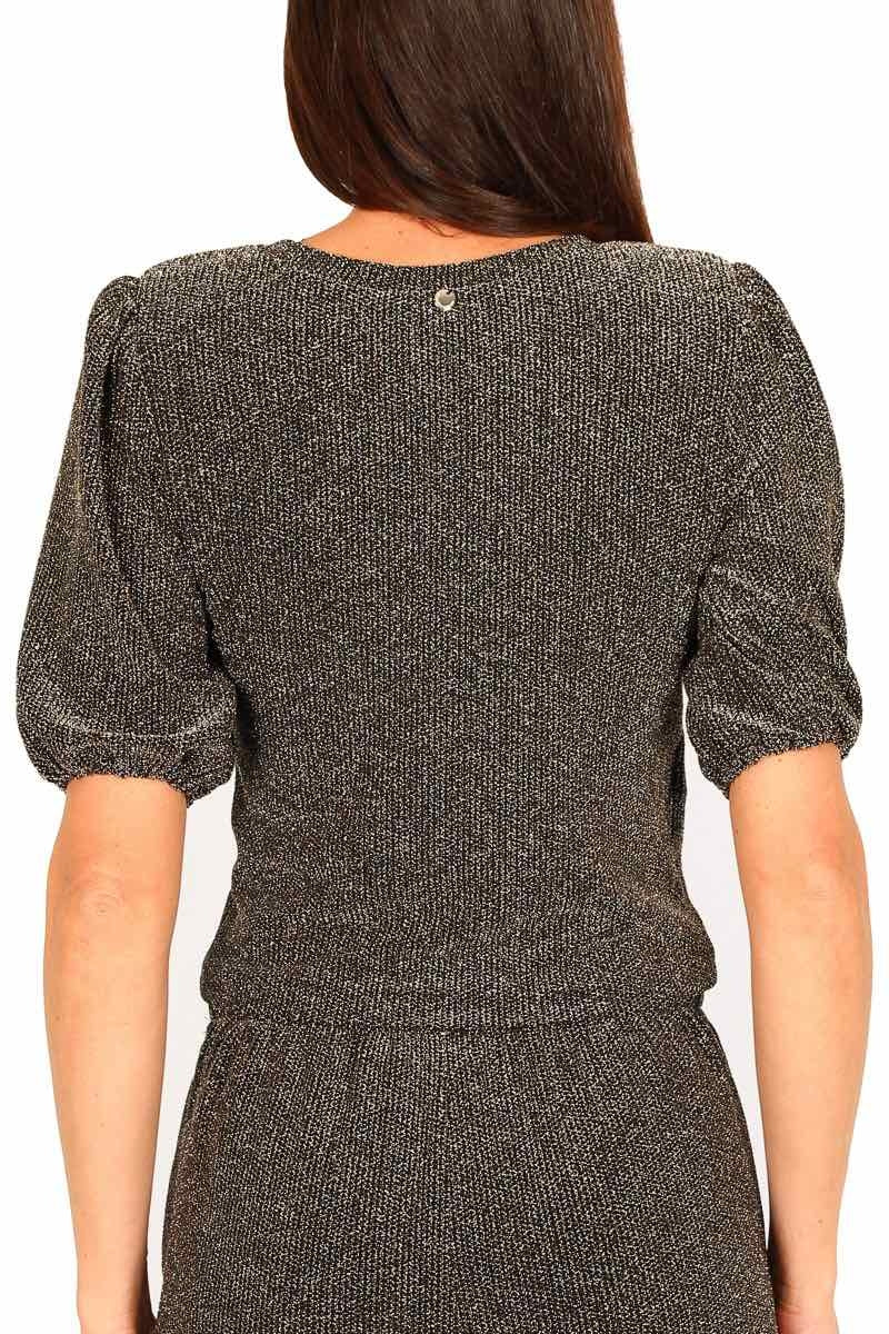 Teddy top cropped maniche corte in jersey di lurex nero