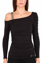 Guess Donna top in jersey di viscosa con spallina di strass nero