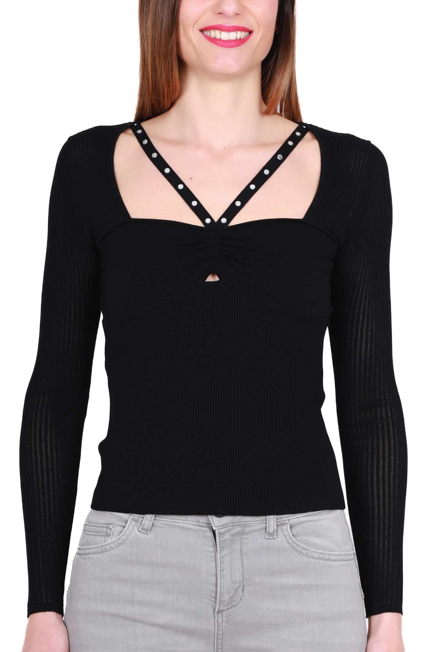 Liu Jo White top in maglia a costine con borchie nero