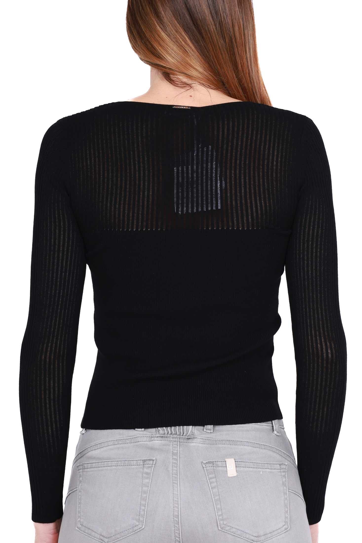 Liu Jo White top in maglia a costine con borchie nero