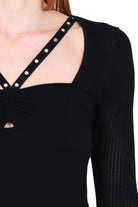 Liu Jo White top in maglia a costine con borchie nero