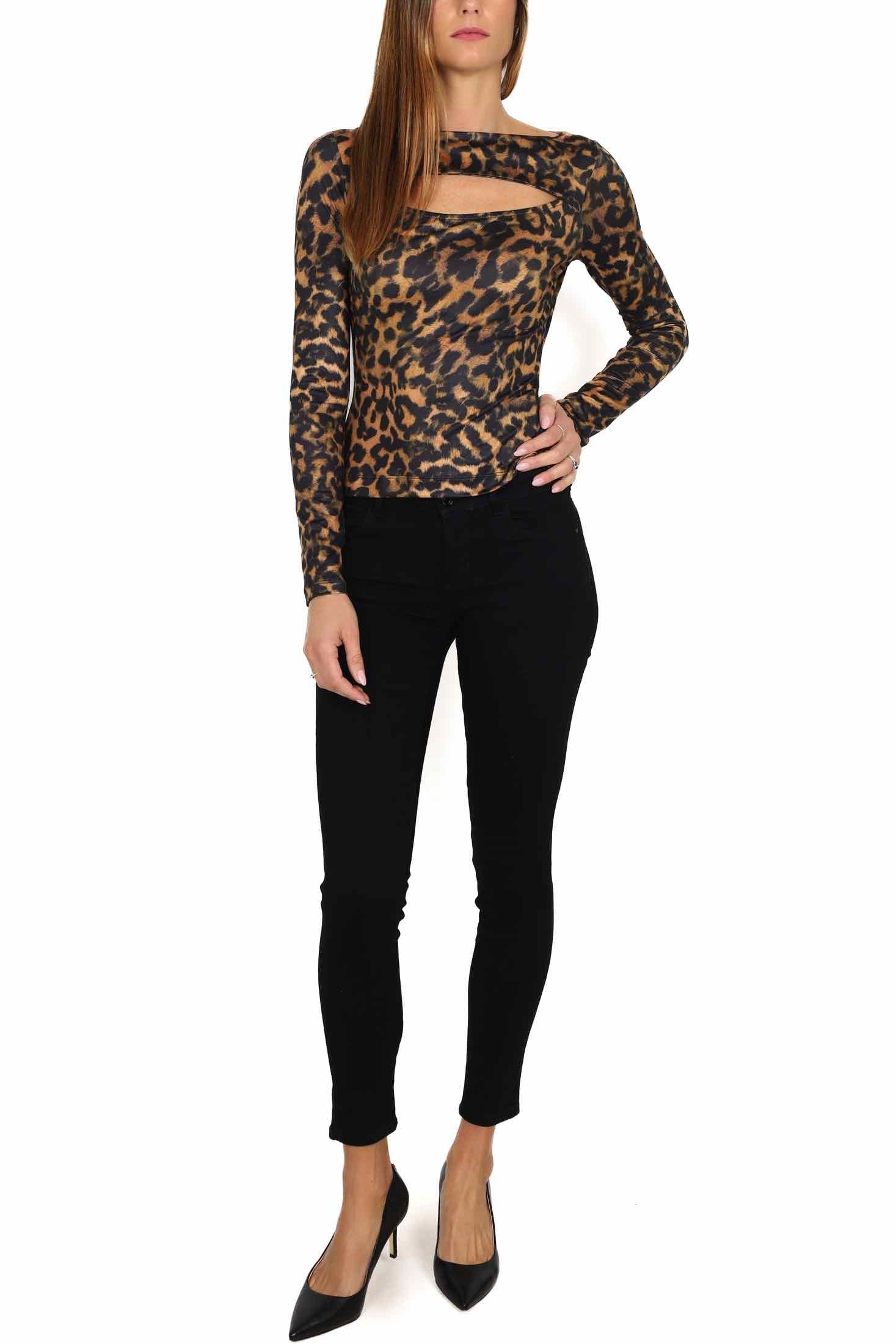 Guess Donna top maculato con cut out marrone