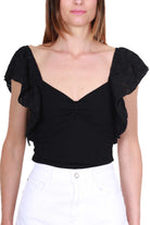 Guess Donna top maniche corte con inserto di pizzo nero