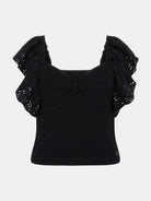 Guess Donna top maniche corte con inserto di pizzo nero