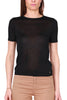 SHORT SLEEVE TOP IN BLACK VISCOSE AND LUREX KNITTED