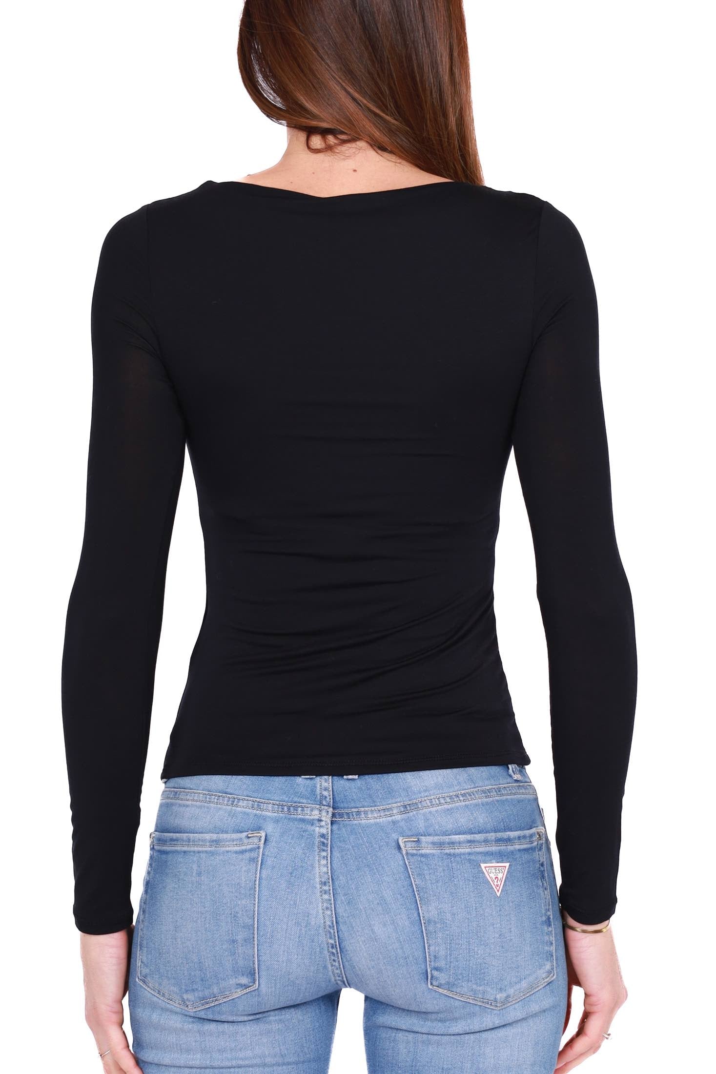 Guess Donna top maniche lunghe con cut out nero