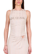 Guess Donna top smanicato in jersey di lurex oro