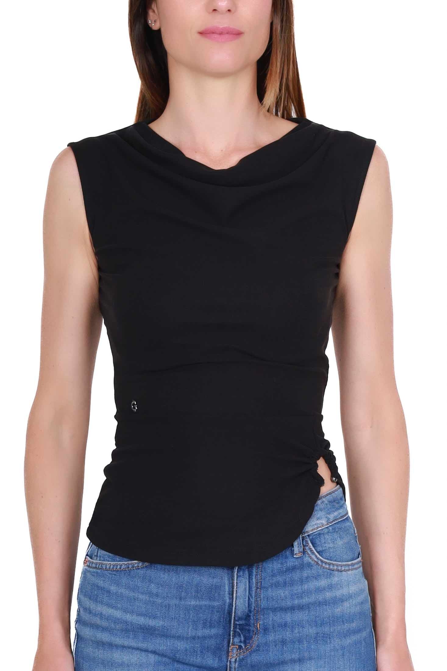 Guess Donna top smanicato in jersey nero