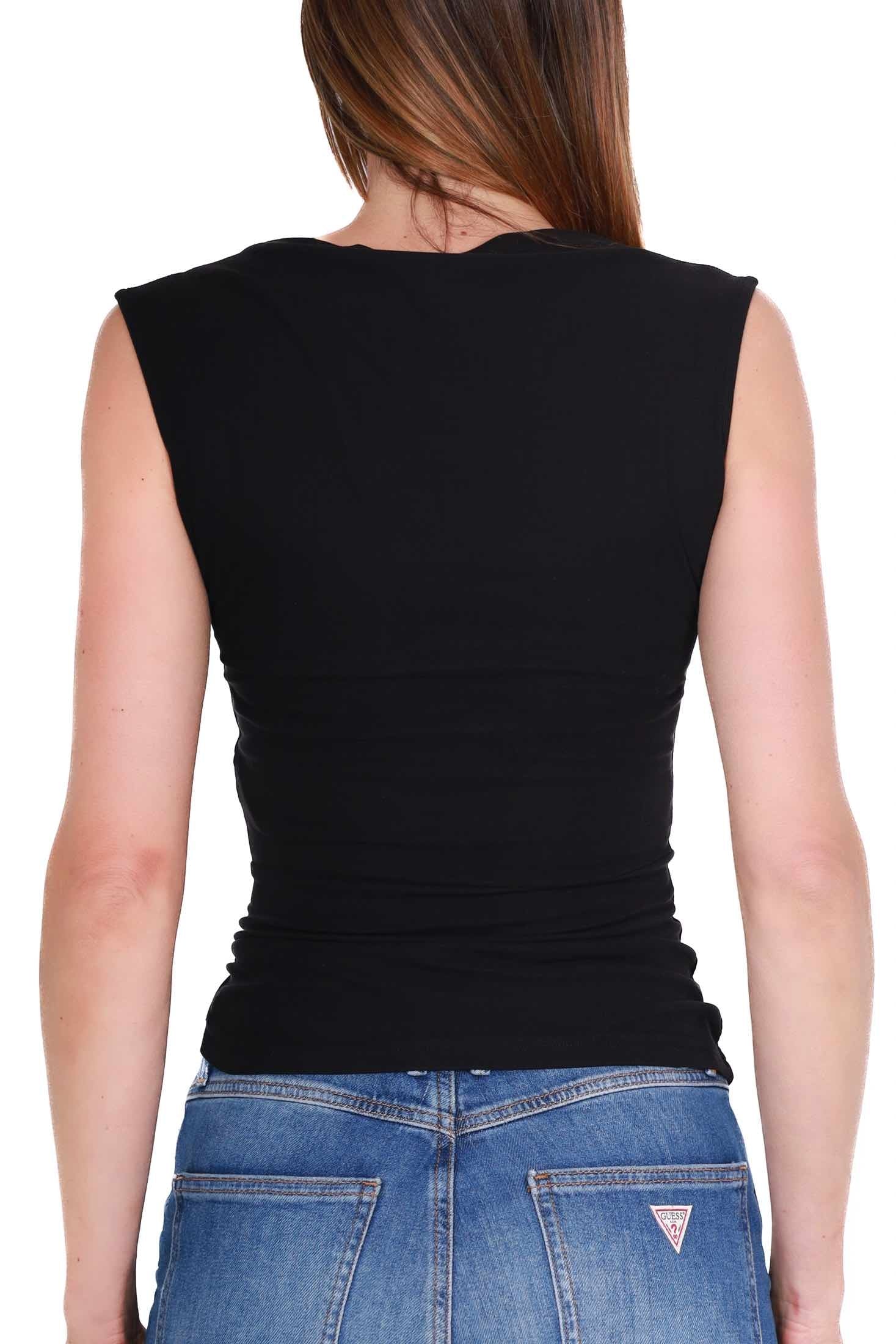 Guess Donna top smanicato in jersey nero