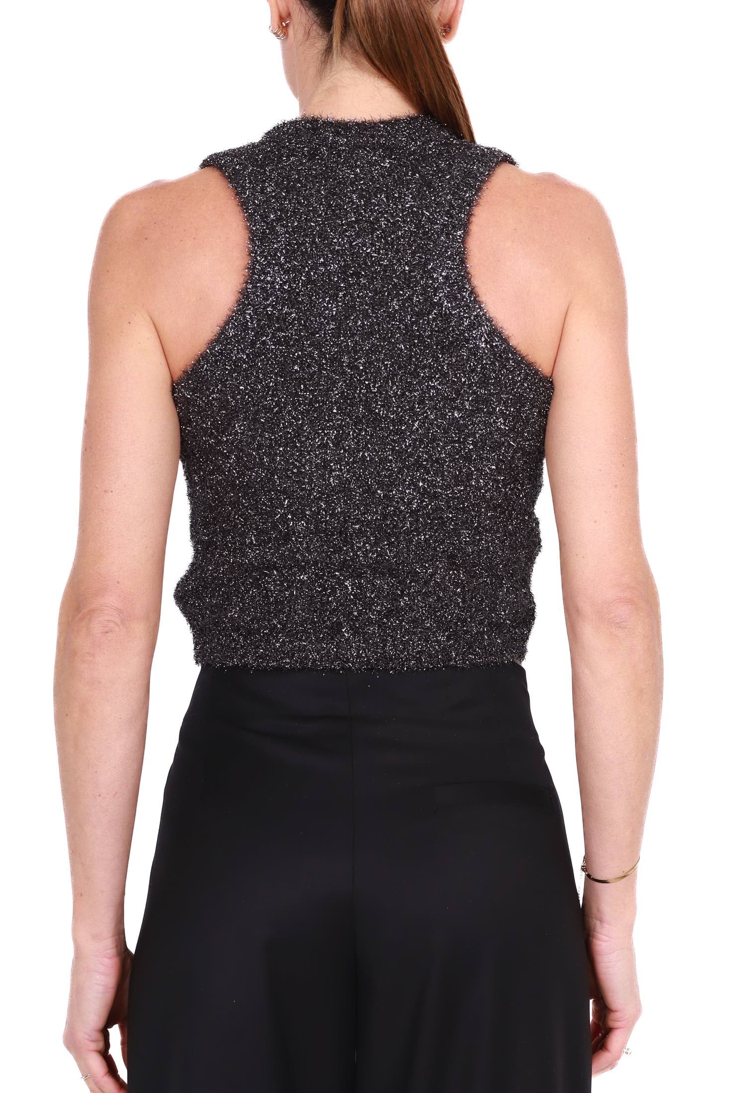 Vicolo top smanicato in lurex nero