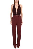 Elisabetta Franchi tuta elegante con top paillettes smanicato bordeaux